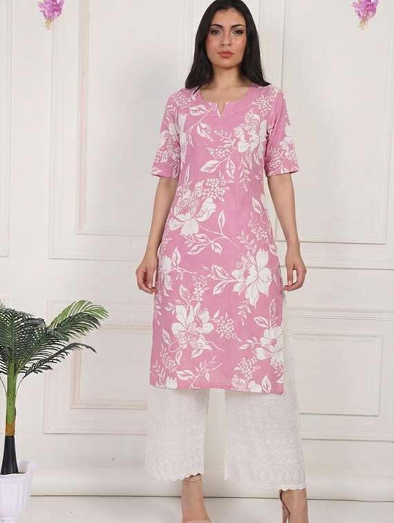 women floral short sleeve straight kurta