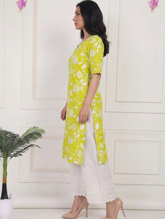 women floral short sleeve straight kurta - 22497216 -  Standard Image - 1
