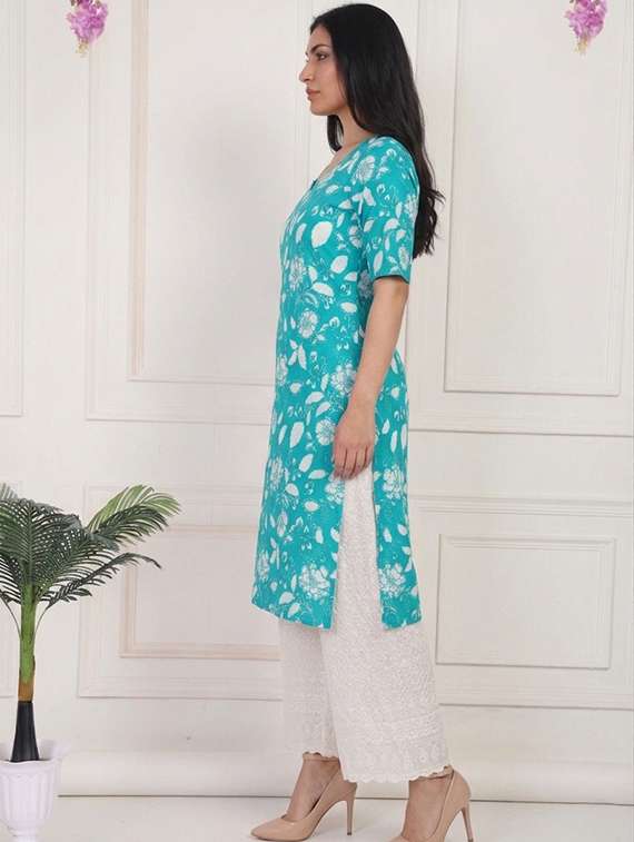 women floral short sleeve straight kurta - 22497217 -  Standard Image - 1
