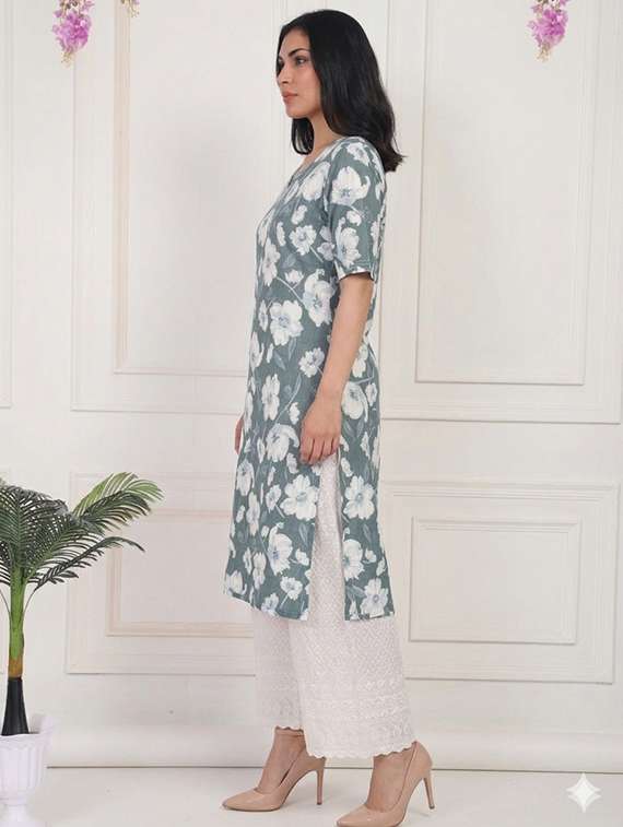 women floral short sleeve straight kurta - 22497218 -  Standard Image - 1