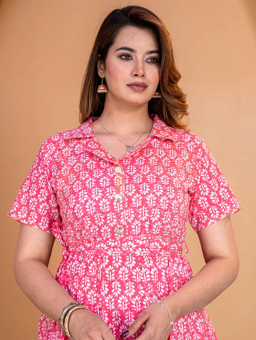women printed short sleeves fit and flare midi dress - 22497221 -  Standard Image - 1