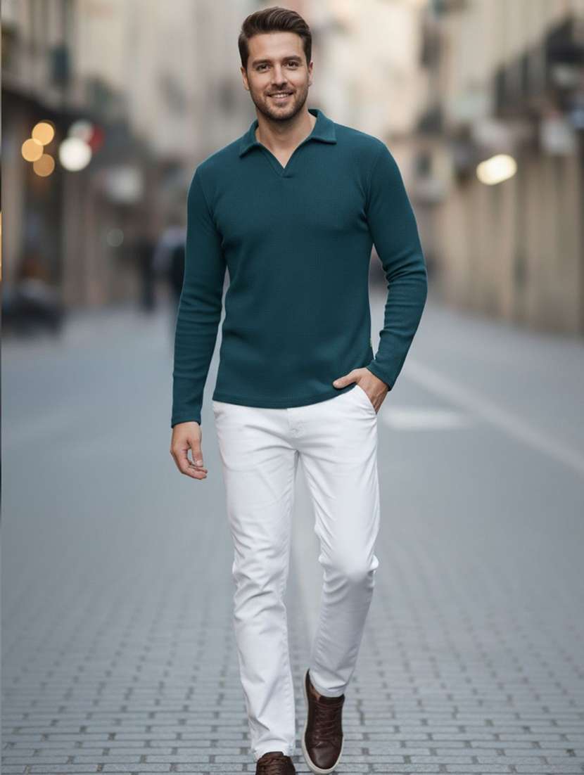 Men Self Design Long Sleeve Regular Fit T-shirt - 22497383 -  Standard Image - 4