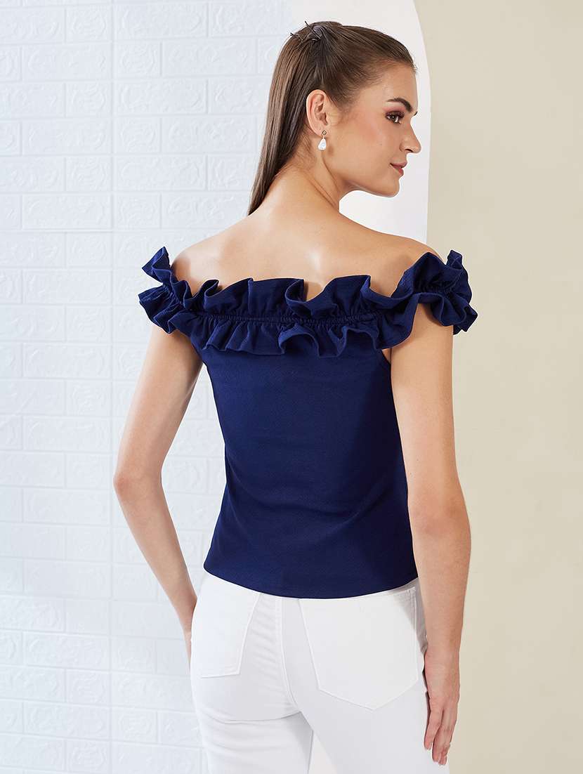 women solid off shoulder ruffle top - 22497472 -  Standard Image - 4