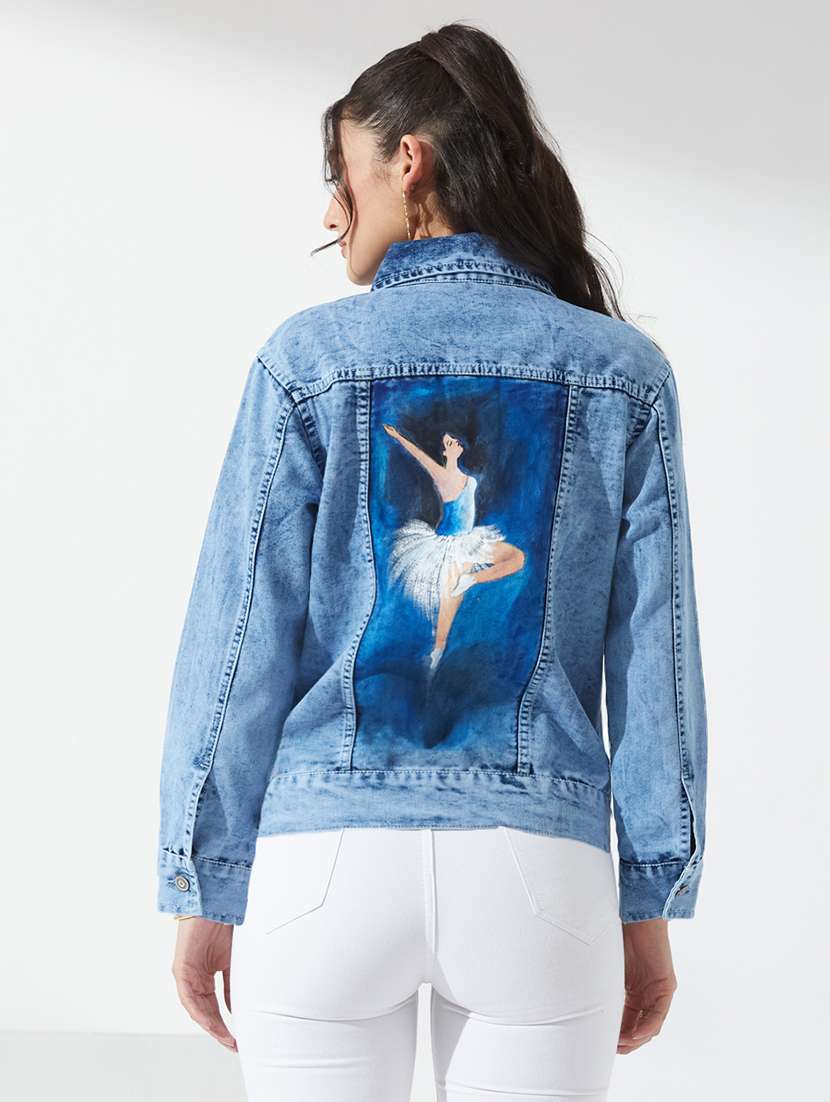 women graphic long sleeve denim jacket