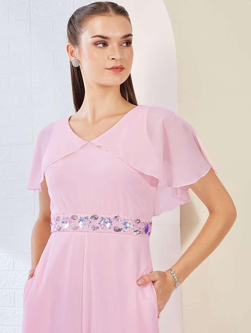 women solid v neck full length jumpsuit - 22497480 -  Standard Image - 1