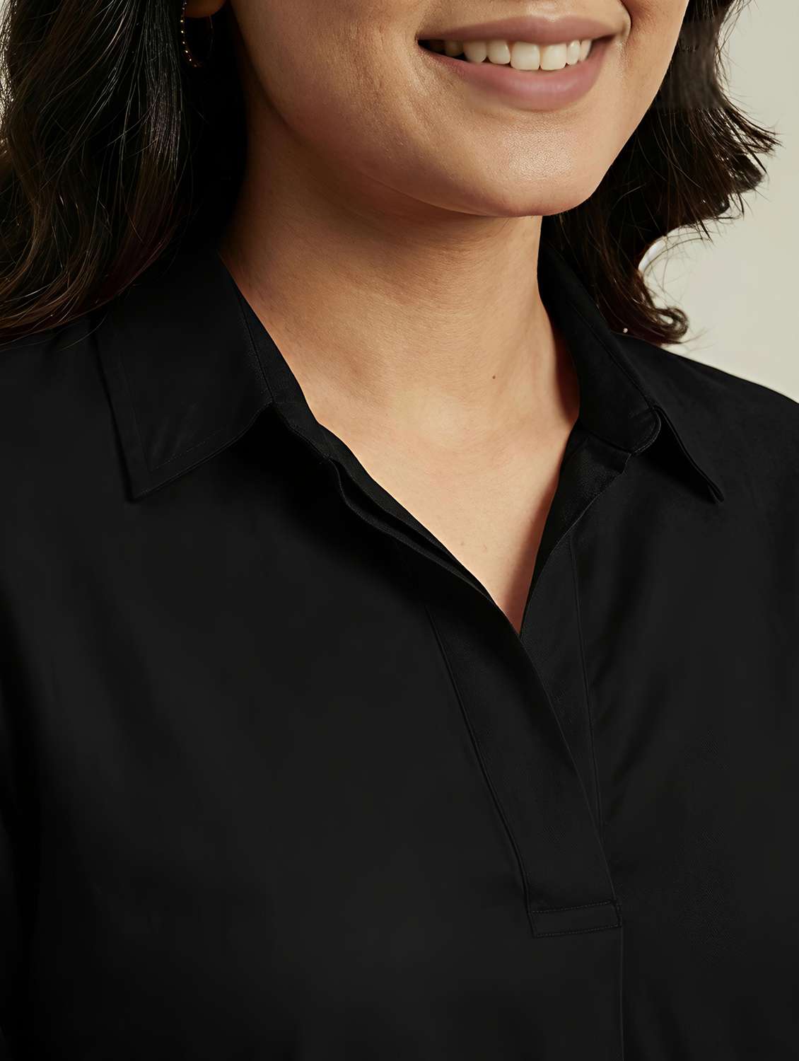 women solid three quarter sleeves shirt tunic - 22497489 -  Standard Image - 1