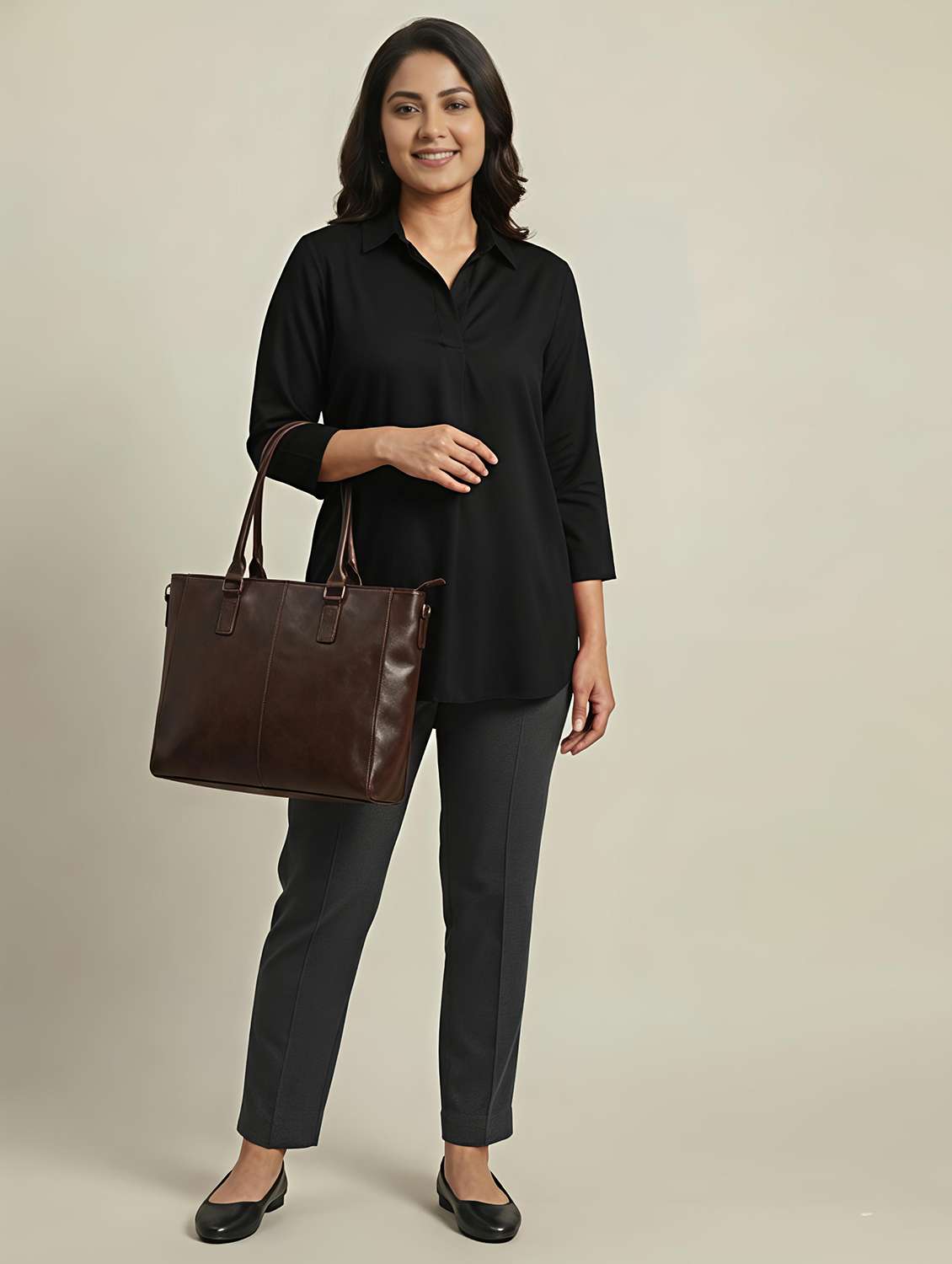 women solid three quarter sleeves shirt tunic - 22497489 -  Standard Image - 4