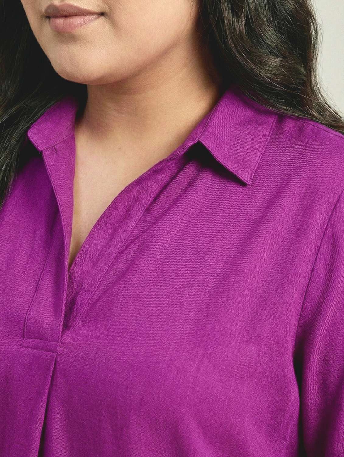 women solid three quarter sleeves shirt tunic - 22497490 -  Standard Image - 1