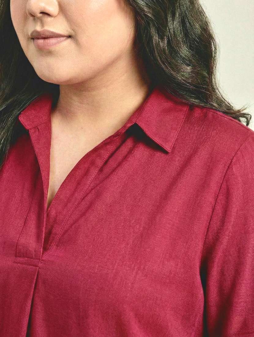 women solid three quarter sleeves shirt tunic - 22497494 -  Standard Image - 1