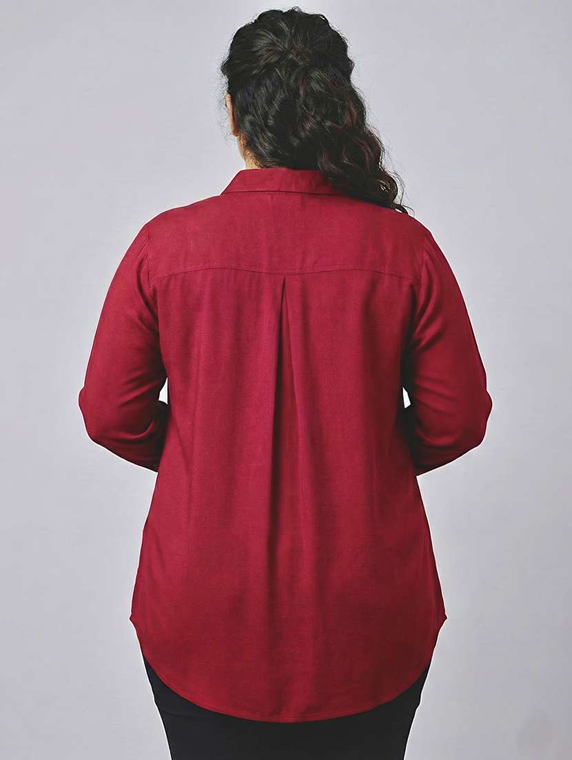 women solid three quarter sleeves shirt tunic - 22497494 -  Standard Image - 4