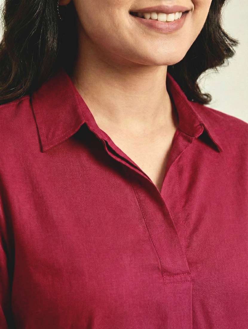 women solid three quarter sleeves shirt tunic - 22497495 -  Standard Image - 1