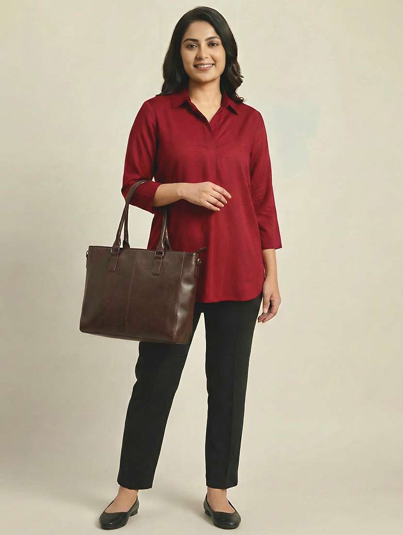 women solid three quarter sleeves shirt tunic - 22497495 -  Standard Image - 4