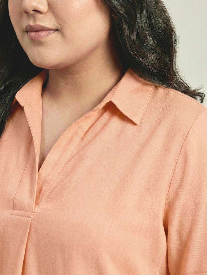 women solid three quarter sleeves shirt tunic - 22497498 -  Standard Image - 1