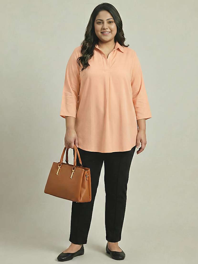 women solid three quarter sleeves shirt tunic - 22497498 -  Standard Image - 4