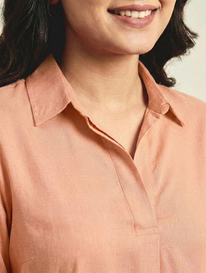 women solid three quarter sleeves shirt tunic - 22497499 -  Standard Image - 1