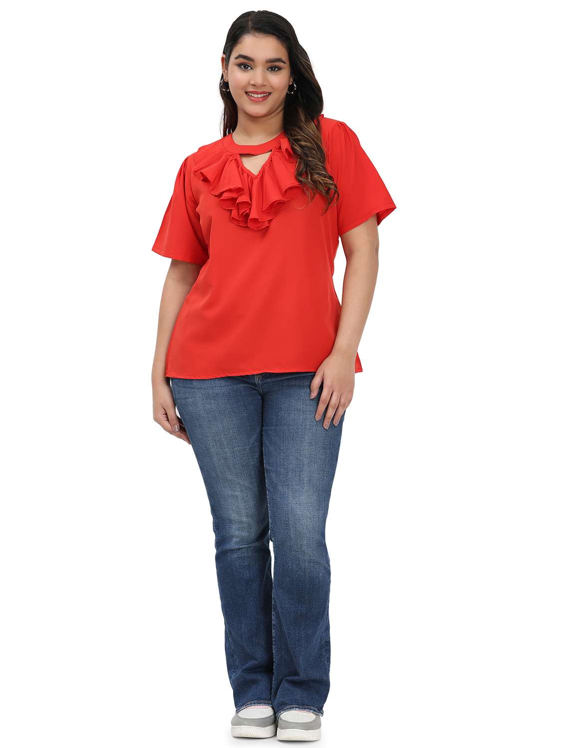 women solid short sleeves ruffle top - 22497510 -  Standard Image - 4