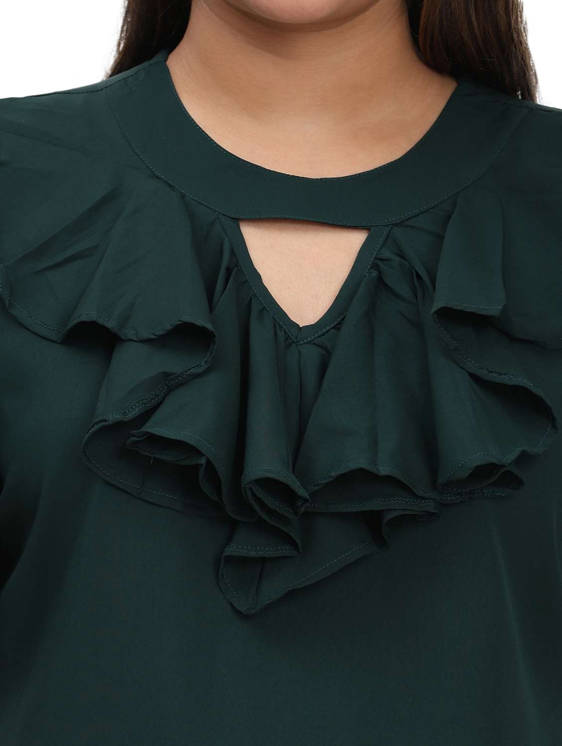 women solid key hole neck regular fit ruffle top  - 22497511 -  Standard Image - 1