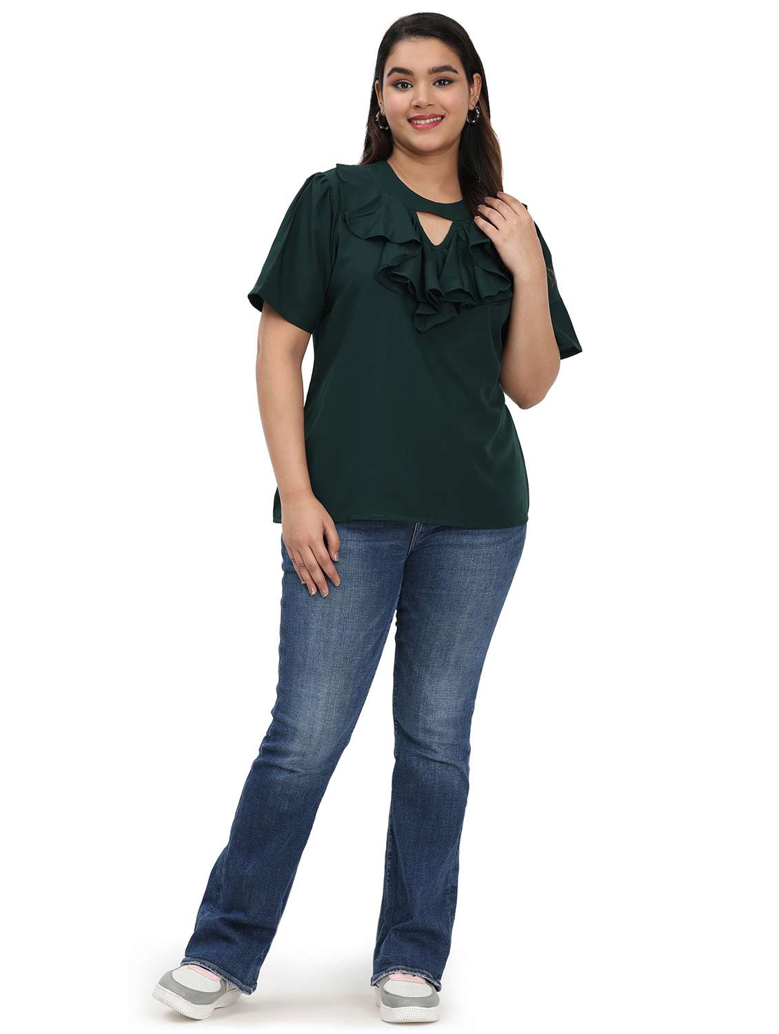women solid key hole neck regular fit ruffle top  - 22497511 -  Standard Image - 4
