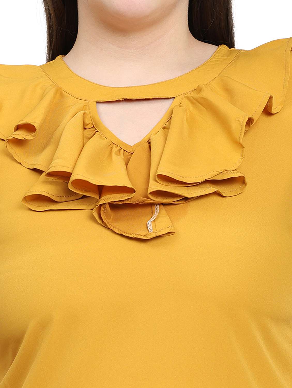 women solid round neck regular fit ruffle top  - 22497512 -  Standard Image - 1