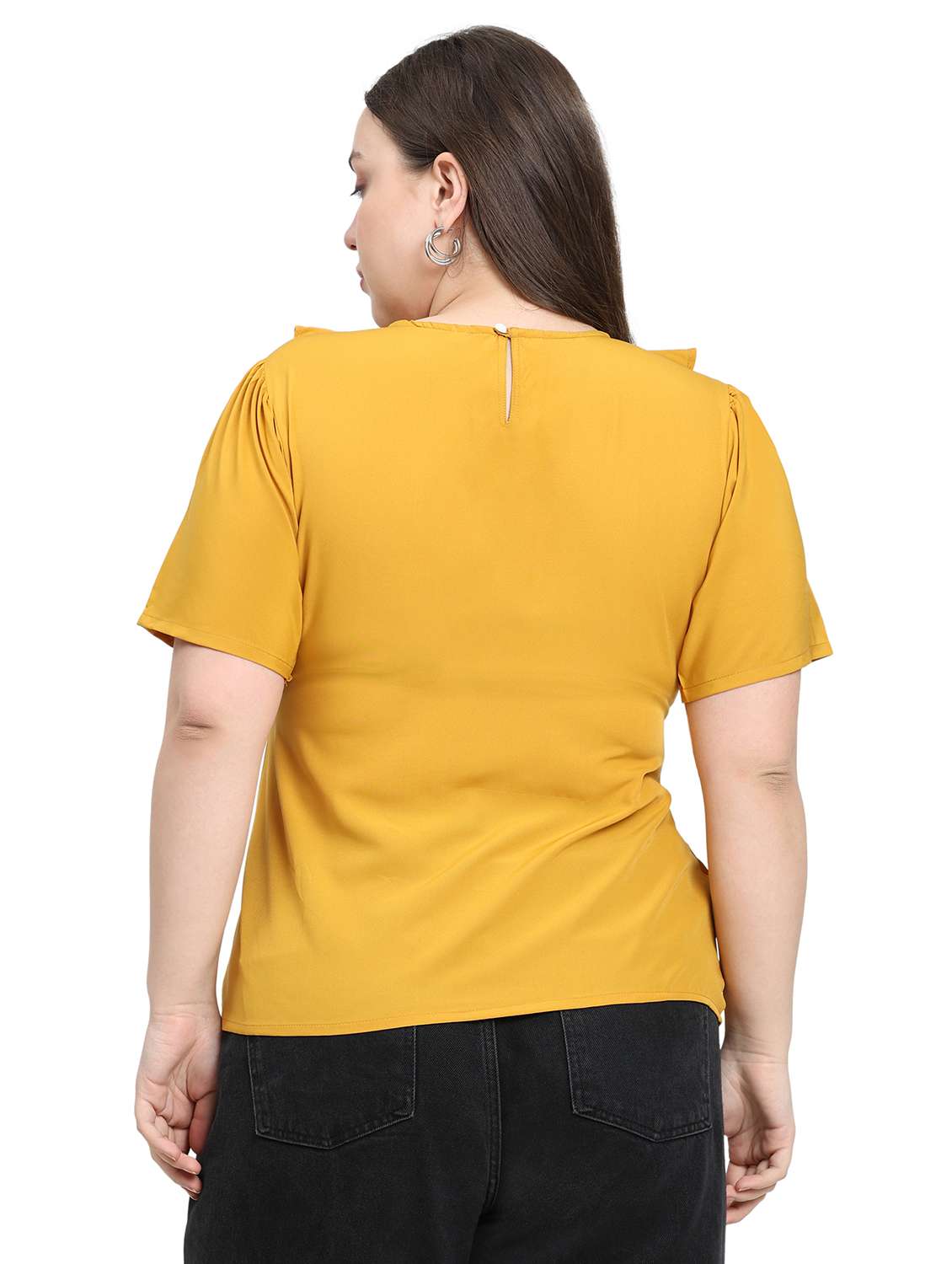 women solid round neck regular fit ruffle top  - 22497512 -  Standard Image - 4