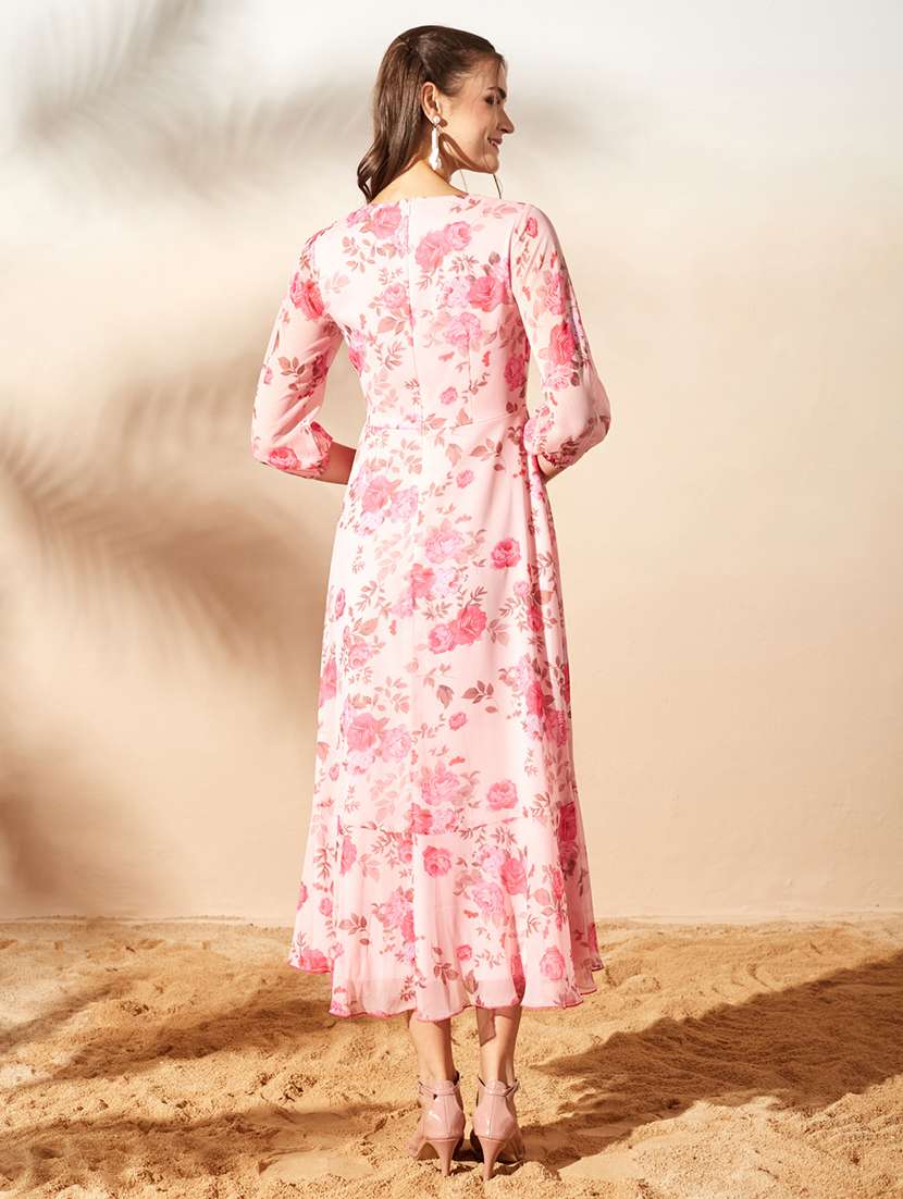 women printed three quarter sleeve wrap dress - 22497515 -  Standard Image - 4