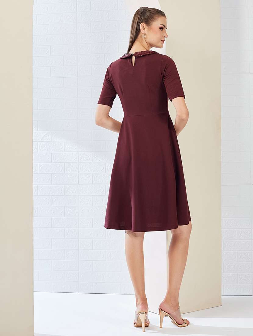 women solid short sleeve fit & flare dress - 22497519 -  Standard Image - 4