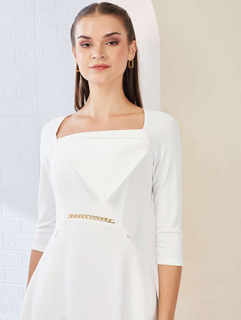 Women Solid Three Quarter Sleeve Fit & Flare Dress - 22497535 -  Standard Image - 1