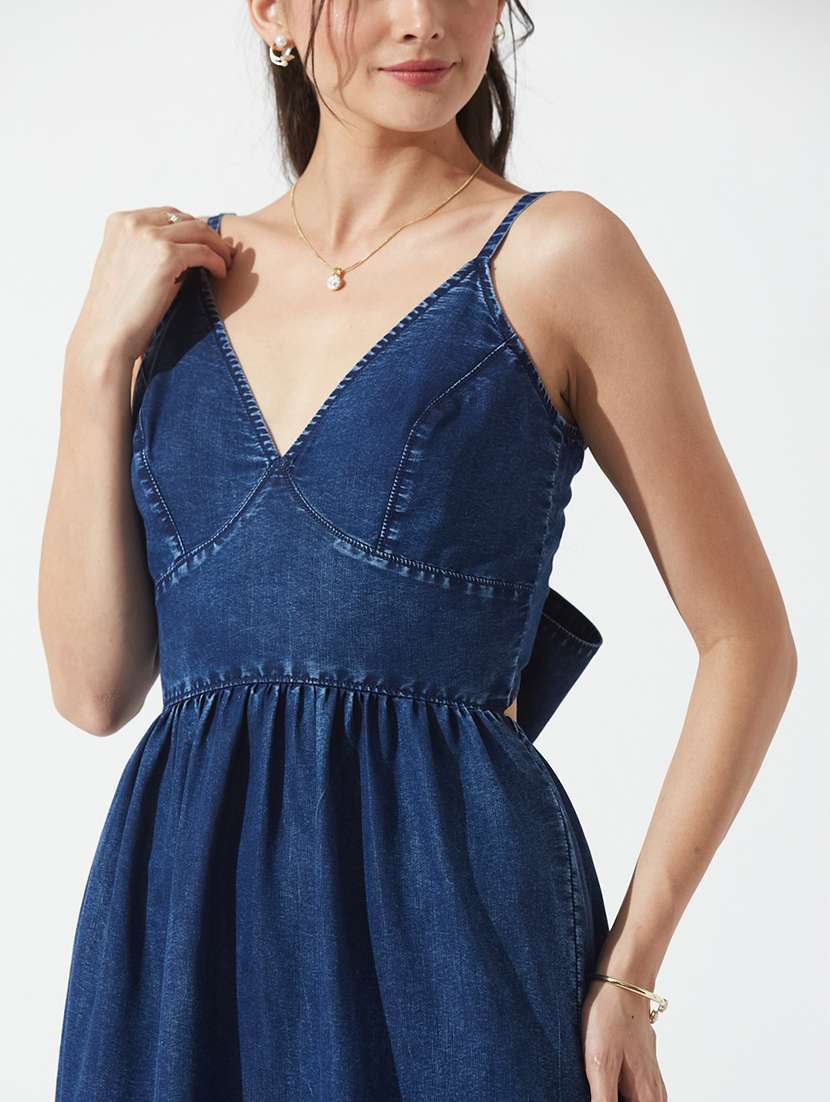 women solid sleeveless denim tiered dress dress - 22497540 -  Standard Image - 1
