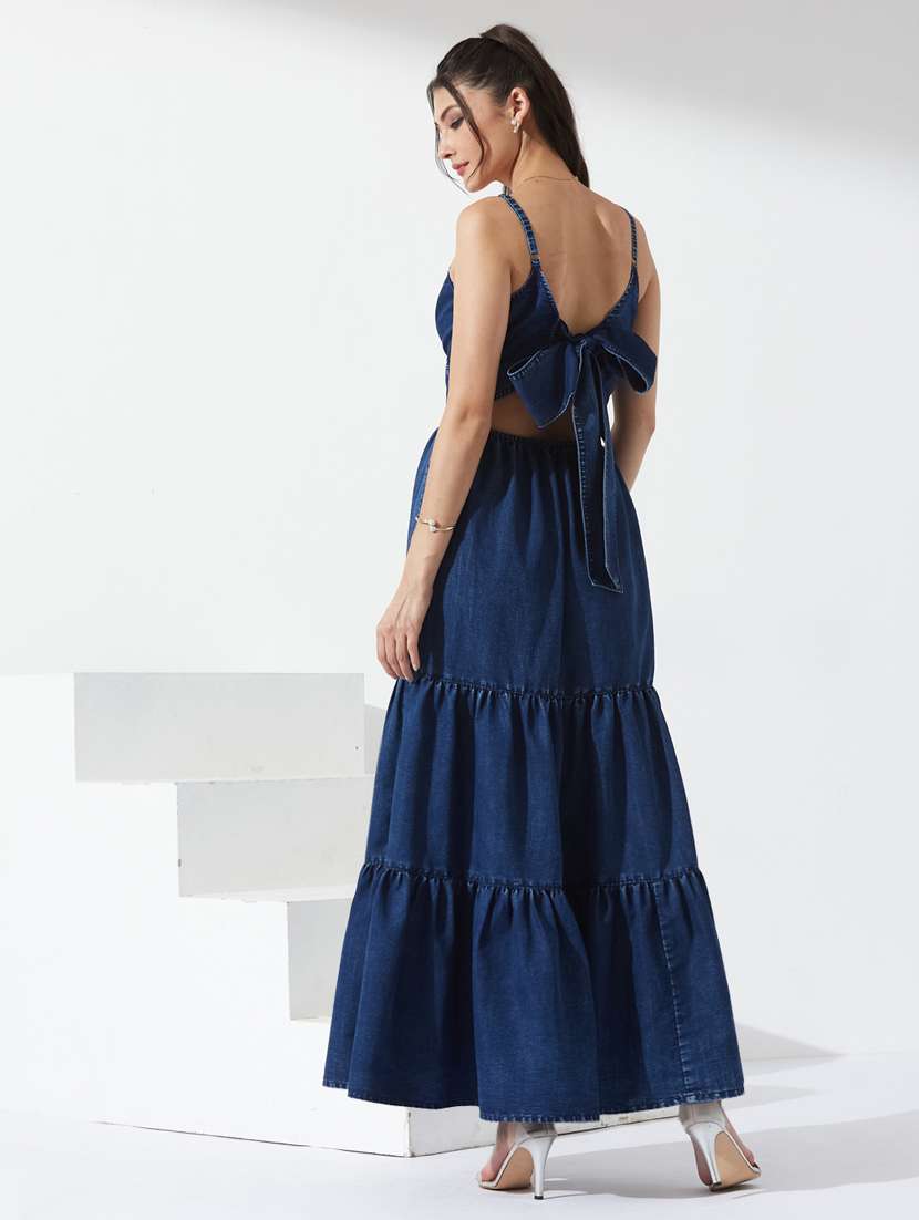 women solid sleeveless denim tiered dress dress - 22497540 -  Standard Image - 4