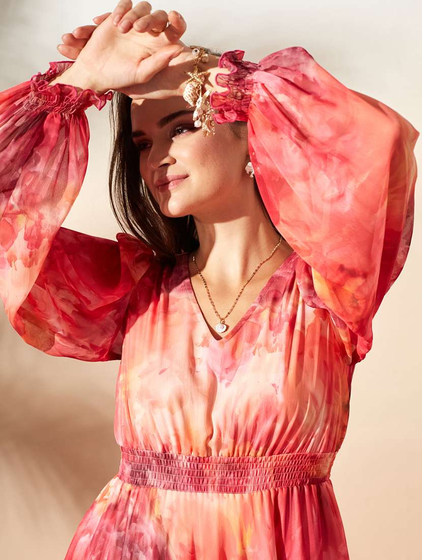 Women Printed Puff Sleeve Maxi Dress - 22497543 -  Standard Image - 1