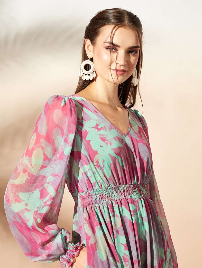 women printed puff sleeve maxi dress - 22497544 -  Standard Image - 1