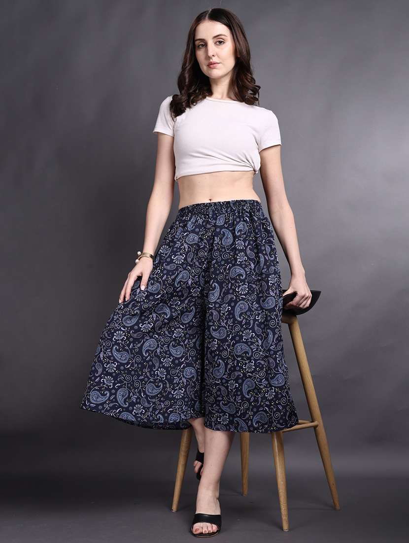 women printed mid rise flared palazzo - 22497572 -  Standard Image - 4