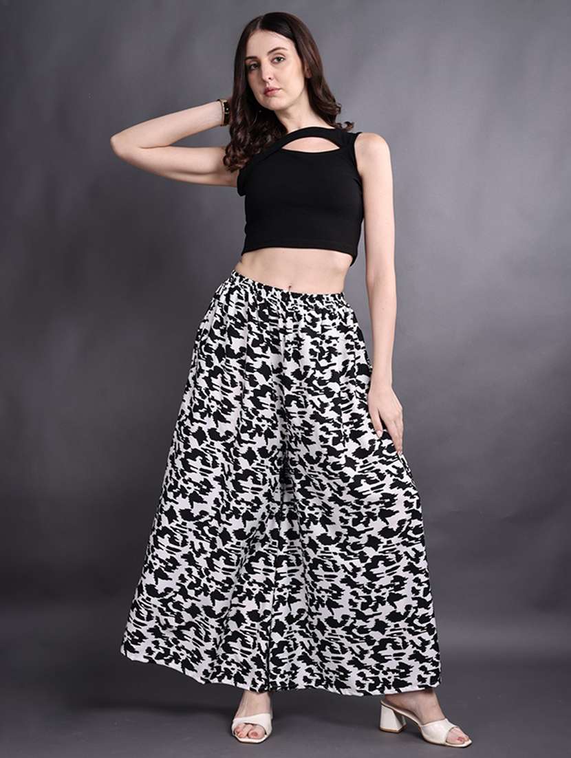 women printed mid rise flared palazzo - 22497574 -  Standard Image - 4