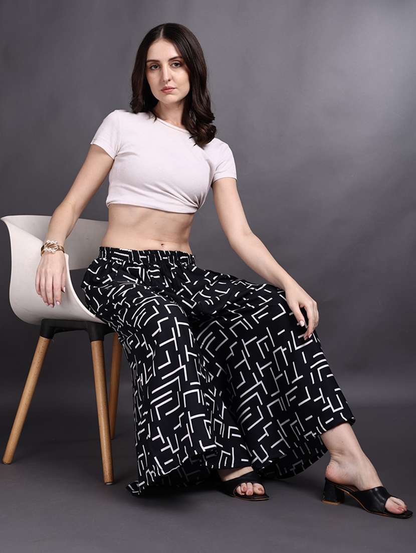 women printed mid rise flared palazzo - 22497579 -  Standard Image - 4