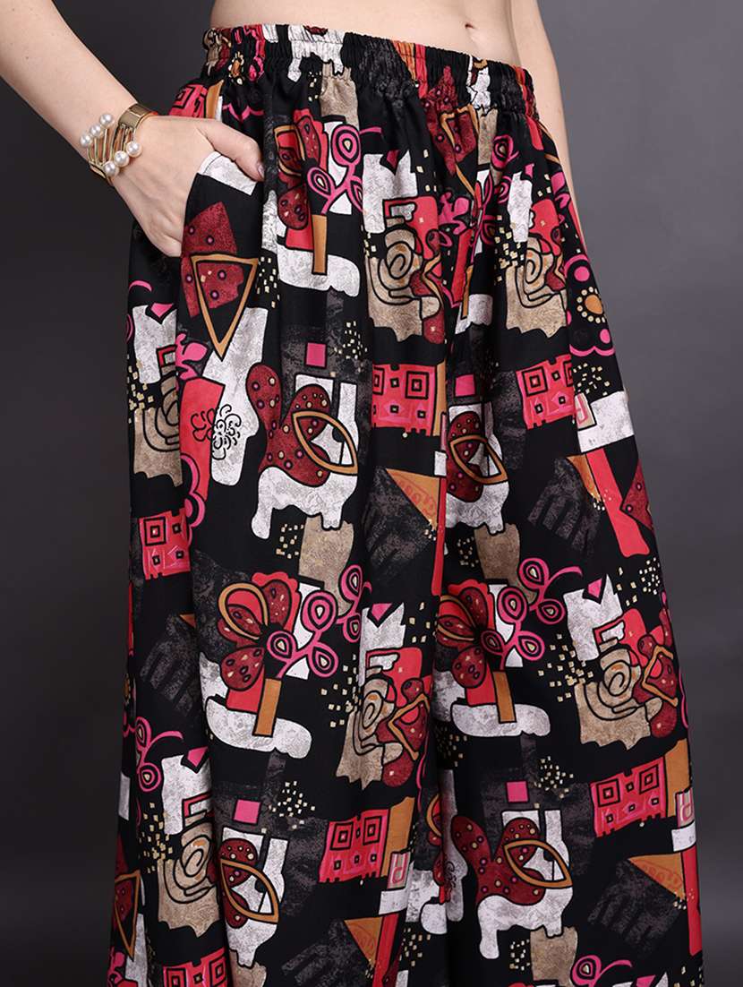 women printed mid rise flared palazzo - 22497582 -  Standard Image - 1