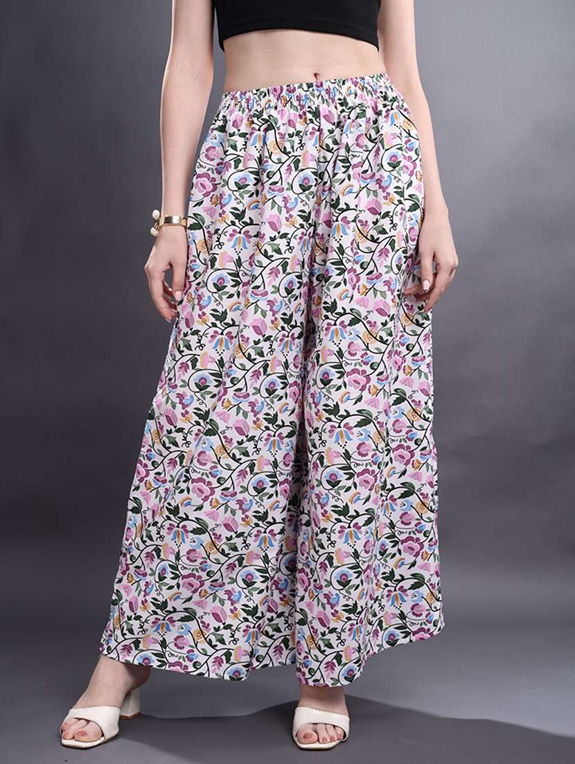 women printed mid rise flared palazzo