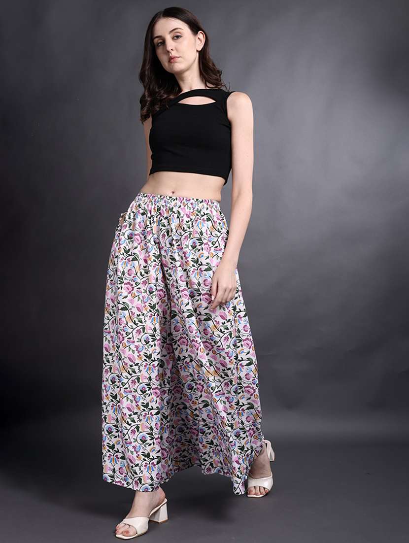 women printed mid rise flared palazzo - 22497583 -  Standard Image - 4