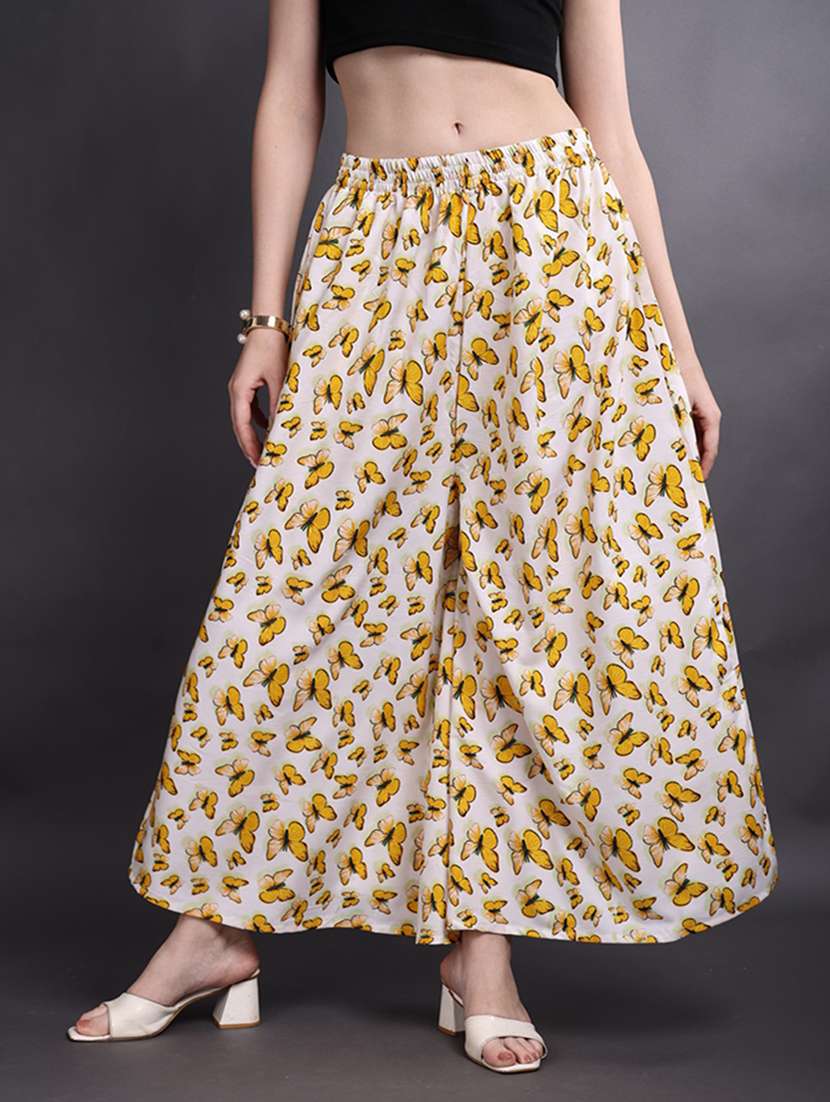 women printed mid rise flared palazzo