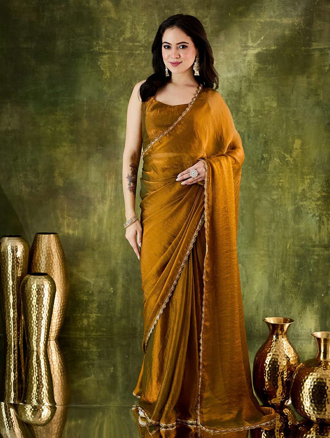 women solid ready to wear saree with blouse
