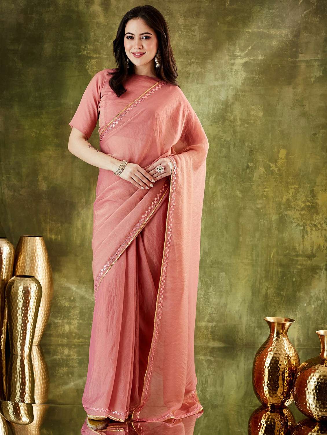 Women Solid Ready To Wear Saree With Blouse - 22497835 -  Standard Image - 1