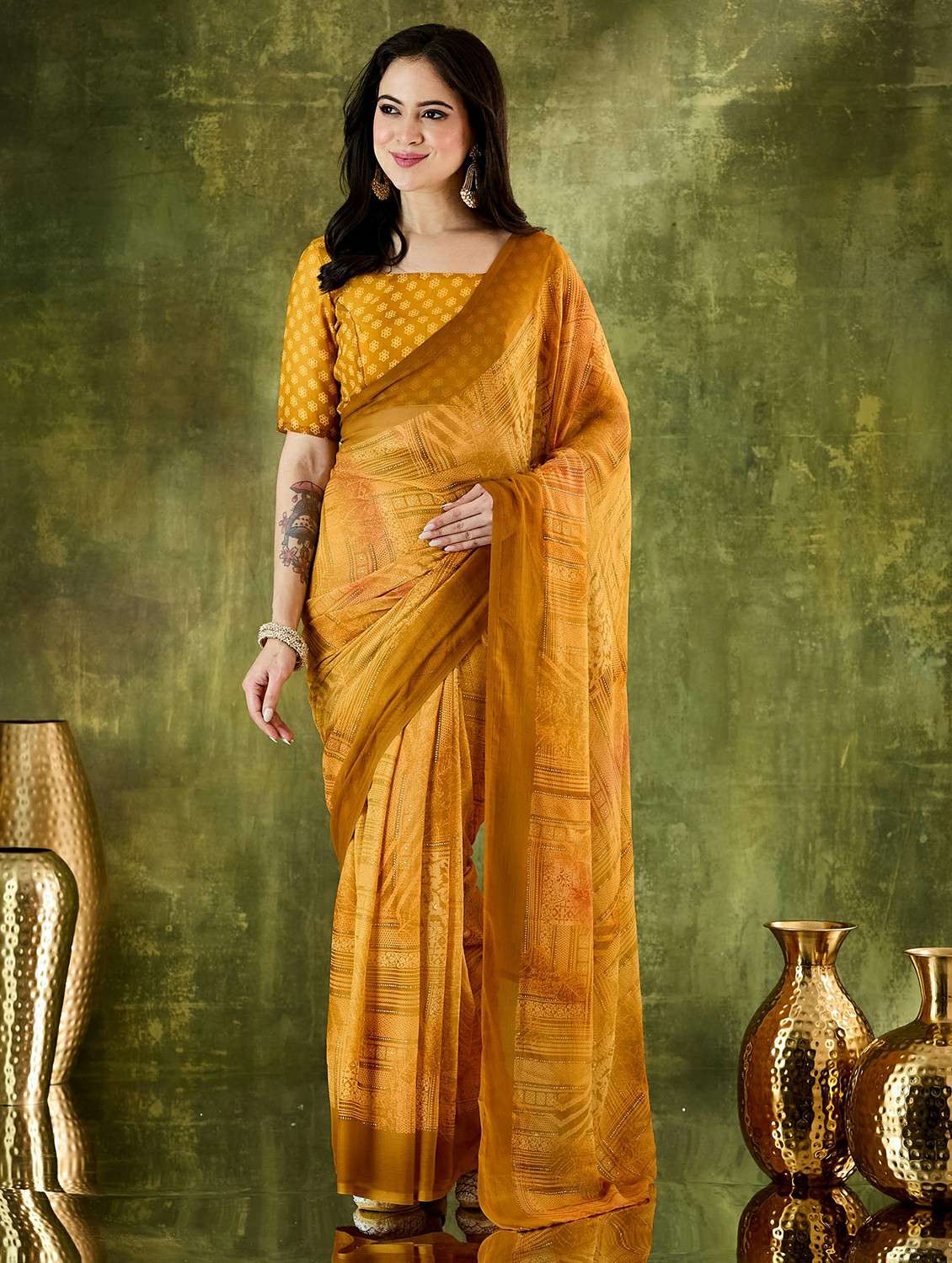 women printed ready to wear saree with blouse - 22497846 -  Standard Image - 1