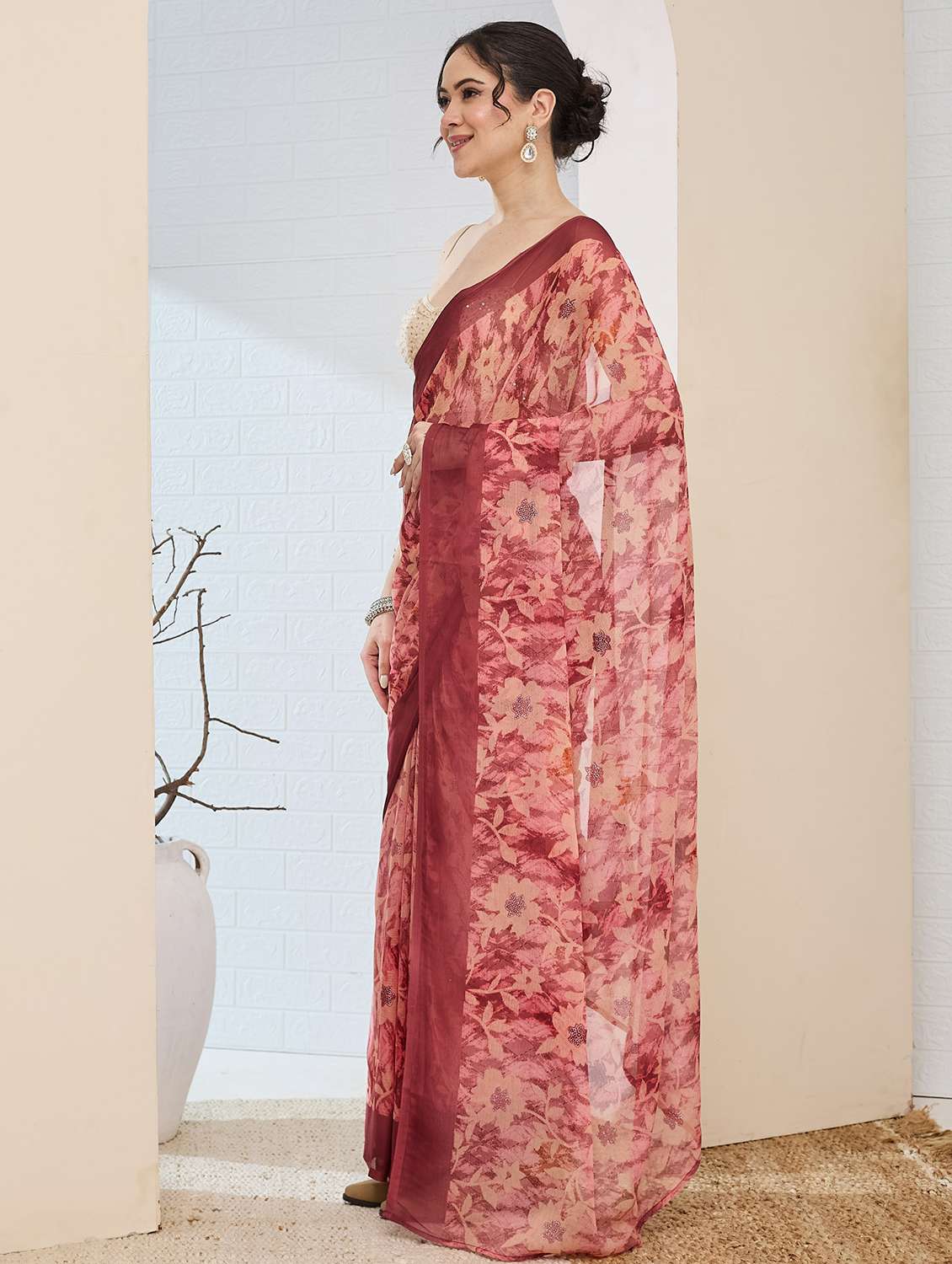 women printed ready to wear saree with blouse - 22497853 -  Standard Image - 1