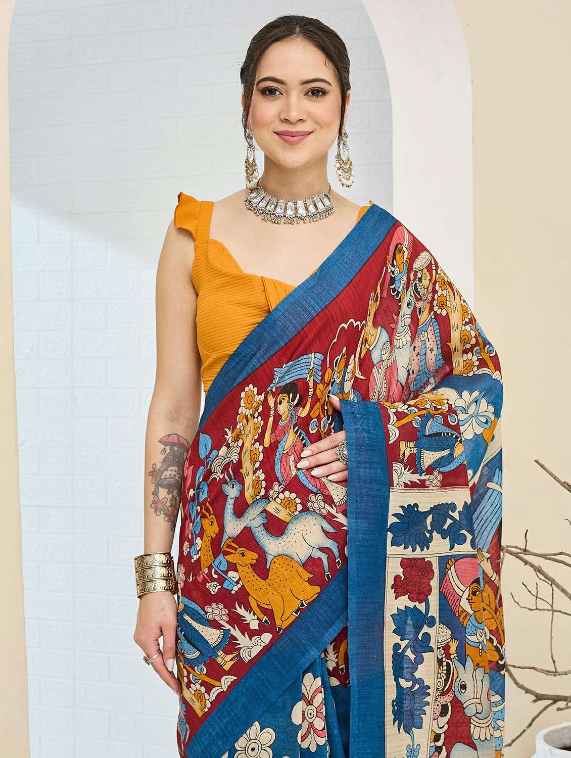 women printed ready to wear saree with blouse - 22497857 -  Standard Image - 1