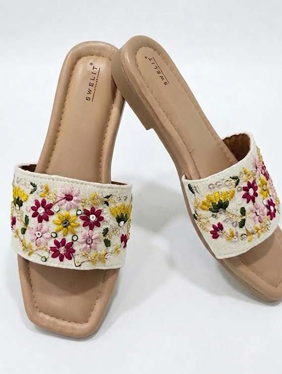 women embroidered slip on flats