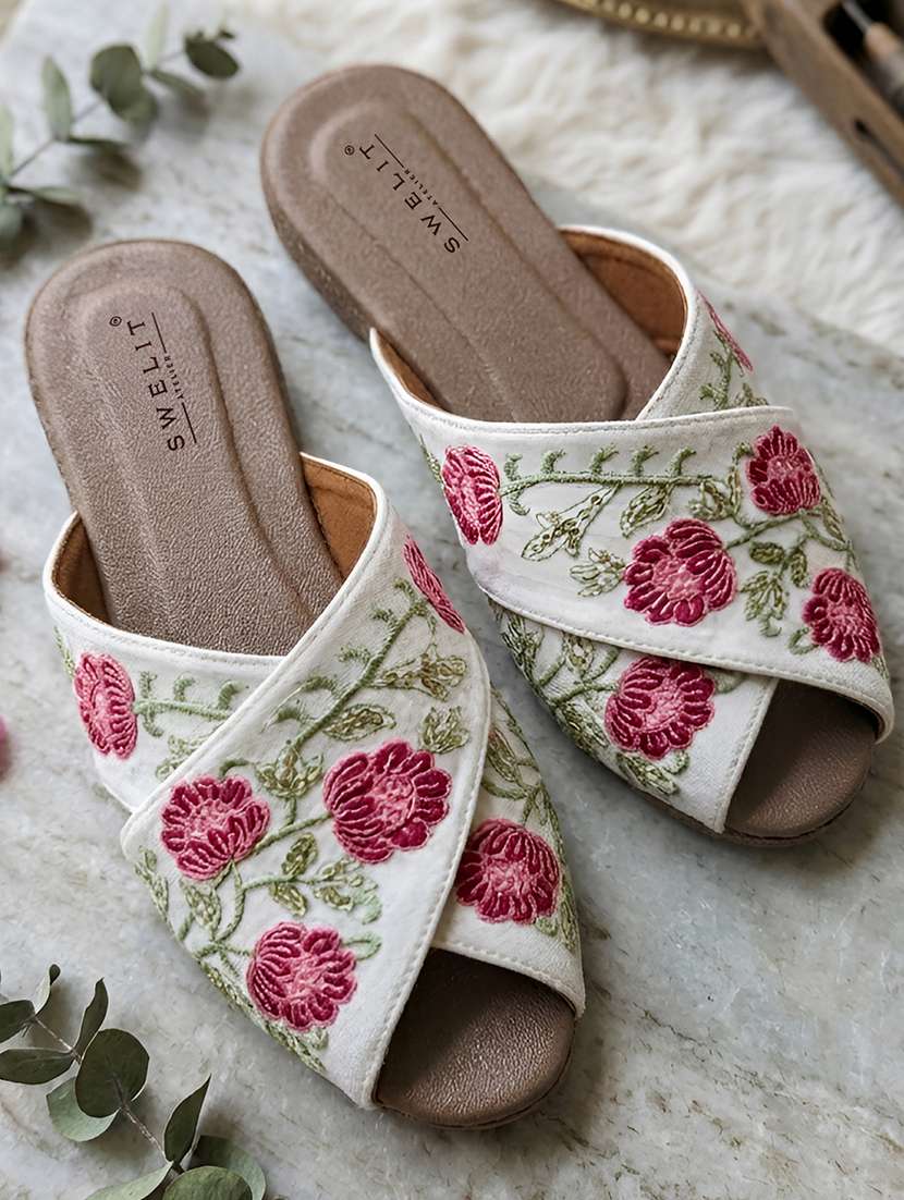 women embroidered slip on flat