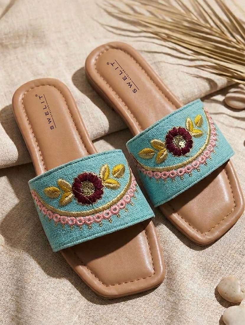 women floral embroidered flats