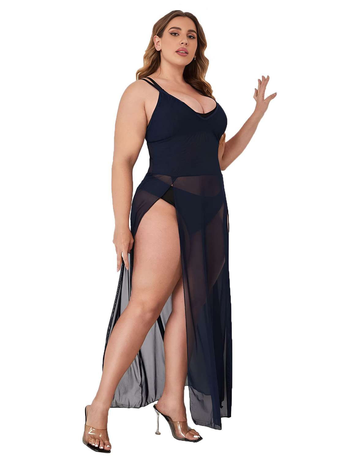 women solid shoulder strap babydoll set - 22497945 -  Standard Image - 1