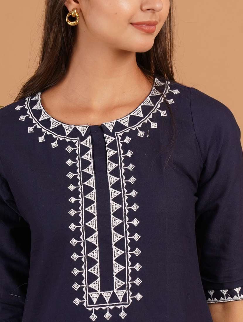 women embroidered three quarter sleeve straight kurti - 22497985 -  Standard Image - 1