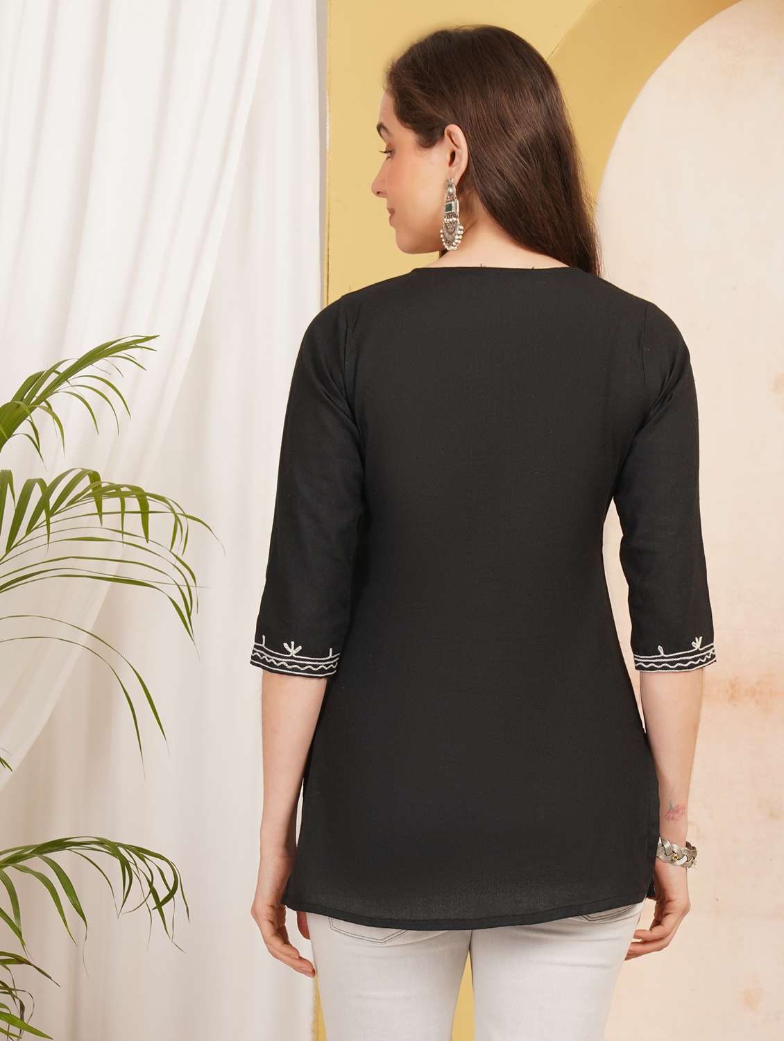 women embroidered three quarter sleeve straight kurti - 22497991 -  Standard Image - 4