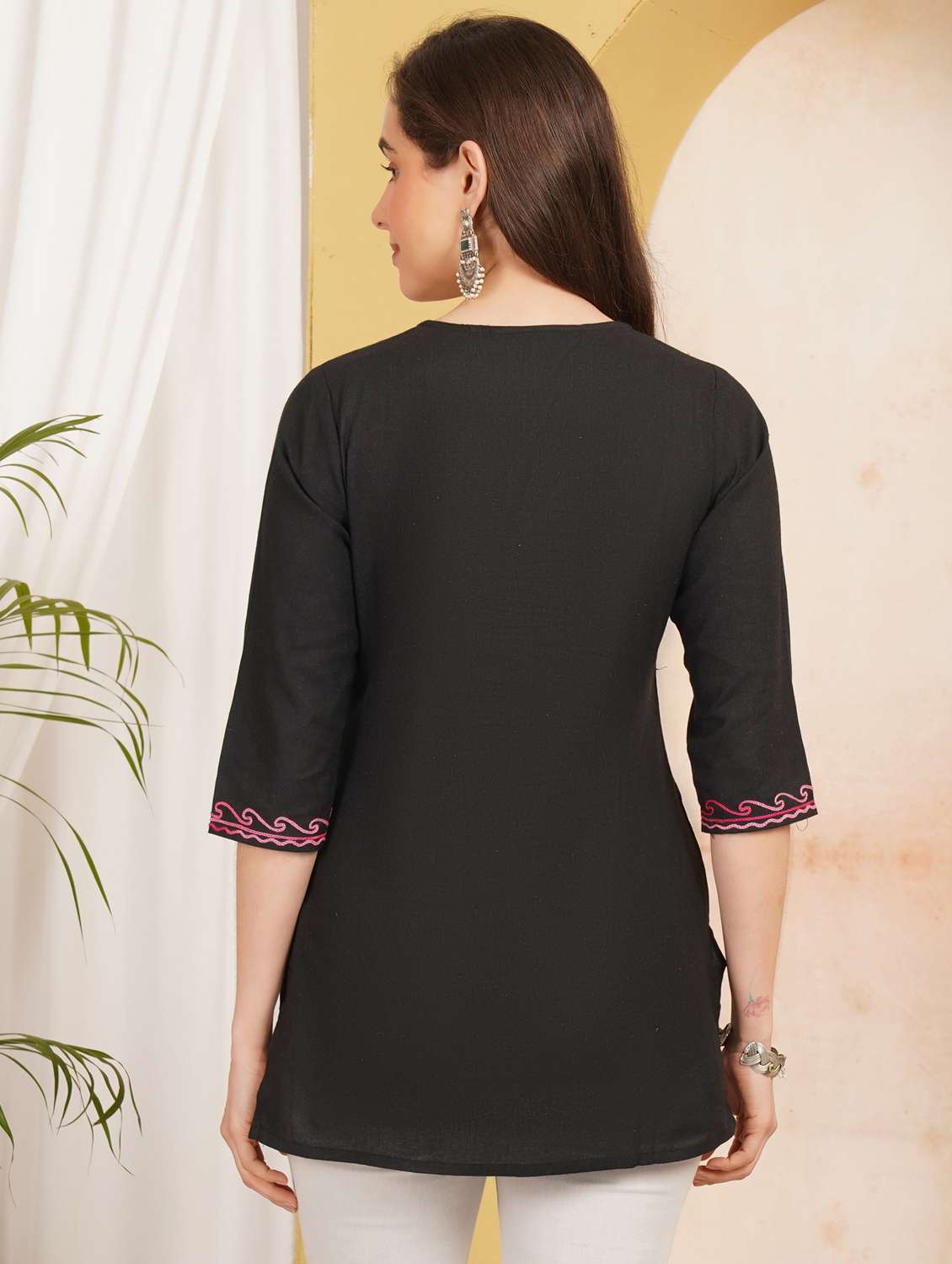 women embroidered three quarter sleeve straight kurti - 22497996 -  Standard Image - 4